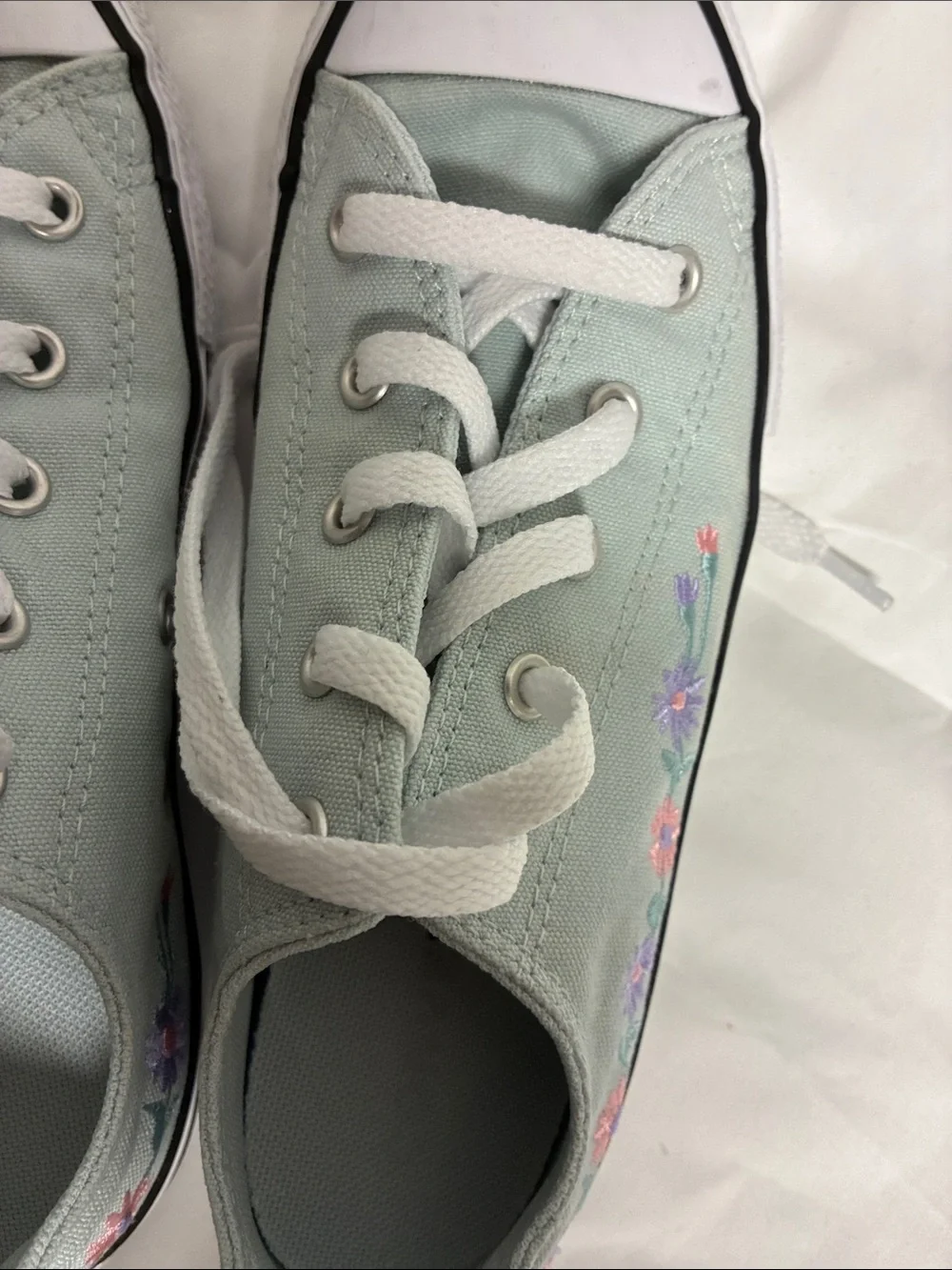 Converse Low Top Sneakers in Mint with Pastel Floral Embroidery